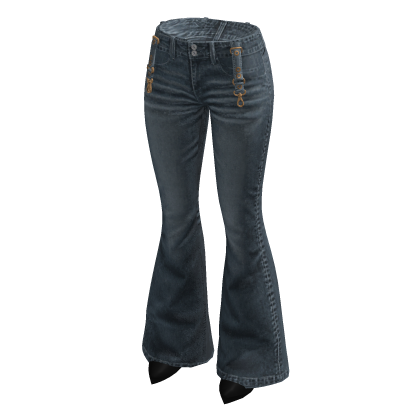 Button Front Flared Jeans (Blue)