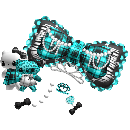 kitty plush charm gyaru cyan black scene bow tiara