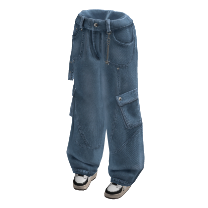 Baggy Cargo Jeans w/ Sneakers (Blue)