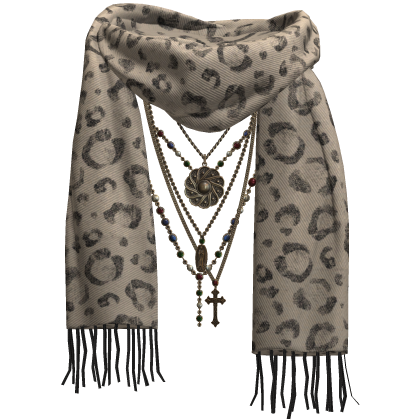 Cream Thrifted Scarf w/ Rosary Chains