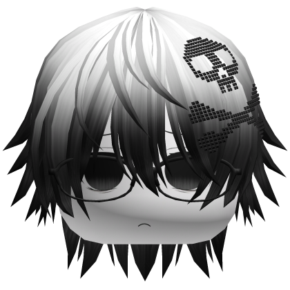 Emo Vkei Moe Boy Hair w Skull Glasses White/Black