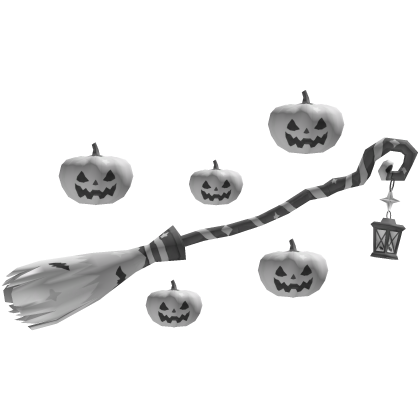 White Halloween Witch Broom With Pumpkins