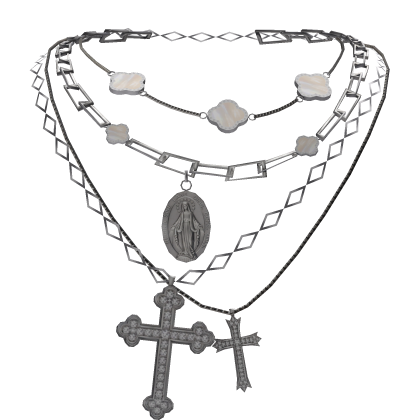 Silver Layered Clover Jesus Cross Necklace