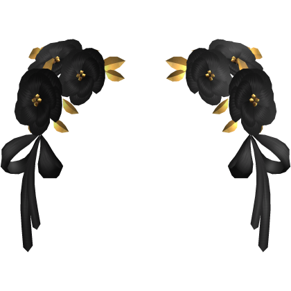Soft Floral Ribbon Hair Clips - Black/Gold Roblox item