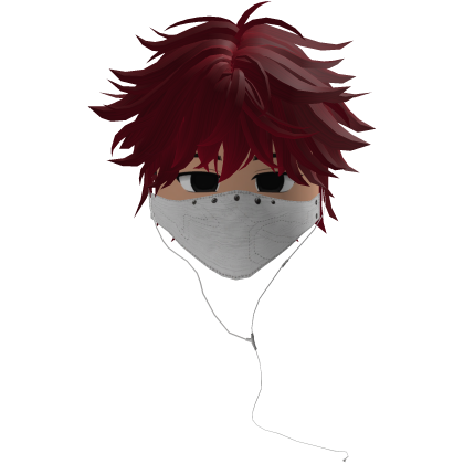 Cute Emo Boy Headphones Mask white Y2K ( red )