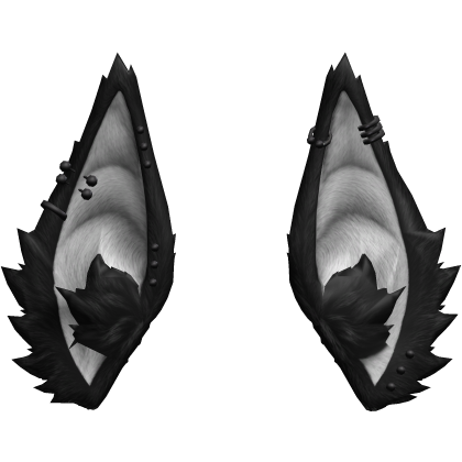 Vkei Emo Black Bat Fur Ears W/ Black Piercings