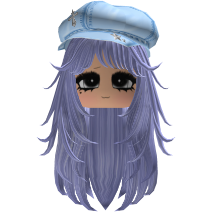 Blue Y2K Straight Hair w/ Beret & Chibi Face Roblox item