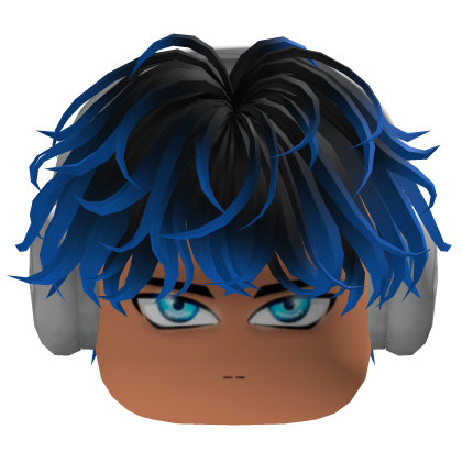 Blue hair, headphones, and a face with bright eyes