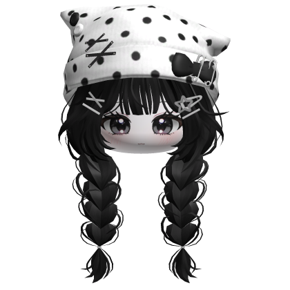 🍀Cute Girl Braided w Beanie(Polka Dot Black)