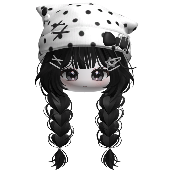 🍀Cute Girl Braided w Beanie(Polka Dot Black)