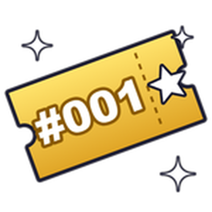 Store icon: a gold ticket printed with #001 and a white star, with three white sparkles around it