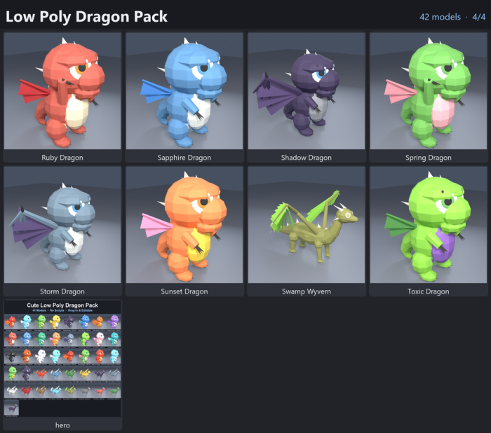 Low Poly Dragon Pack Fire Ice Wyvern x41 preview 4