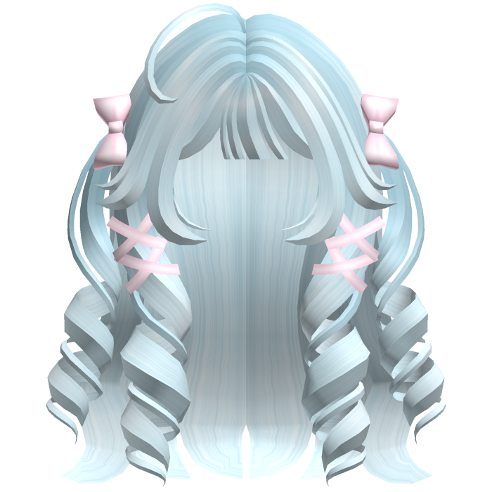 Cutecore Curly Hair w Kawaii Ribbons Light Blue