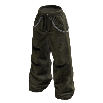 Grunge Chain Baggy Pants (Green)