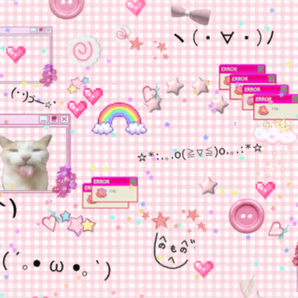 Cutecore Kawaii Pink Cat Y2K Pixel background