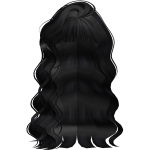 Long Curly Swooped Jet Black Hair with Bangs