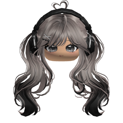 Cute Wavy Pigtails w/ Headphones (Ash&Black) Roblox item