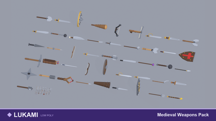 Low Poly Medieval Weapons Pack Sword Axe Bow x46 preview 1