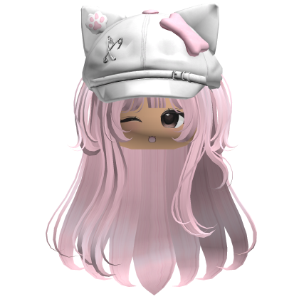 Kawaii Kitty Beret Light Pink Hair w/ Wink Face