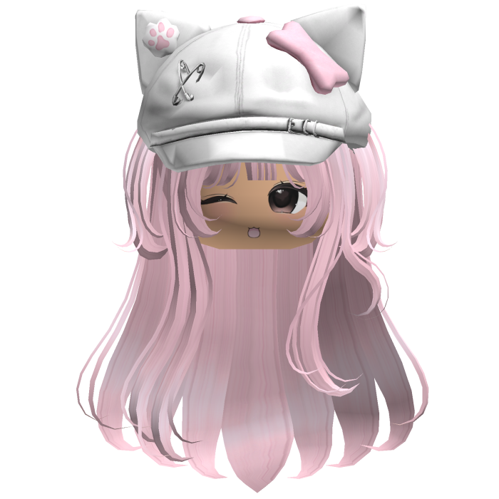 Kawaii Kitty Beret Light Pink Hair w/ Wink Face