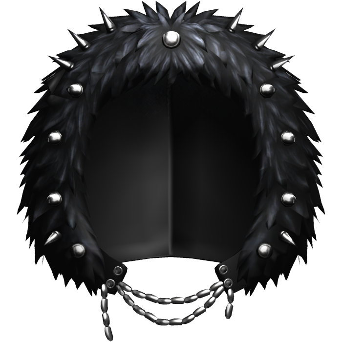 Gothic Dark Blue Hood w Fluffy Fur And Chains