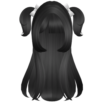 ꒰Black Long Half-up Pigtails w/ White Bow
