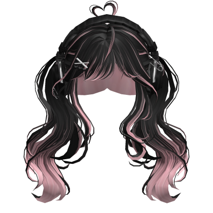 Cute Wavy Pigtails w/Headphonnes (Black&Pink)