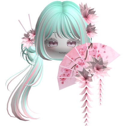 Side Ponytail w/ Cherry Blossoms & Fan