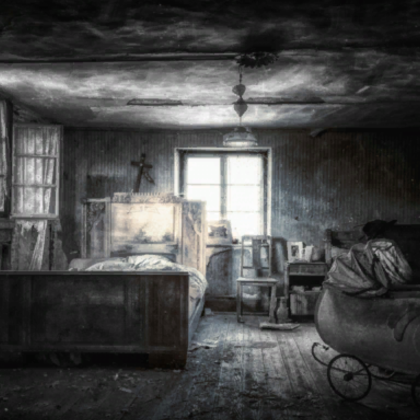 Dark creepy haunted bedroom