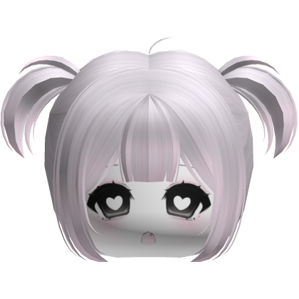 Cute Messy Silver Pink Pigtails w Cute Heart Face Roblox item