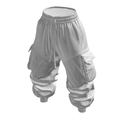 Baggy Cargo Puffy Pants - White