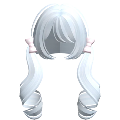 ♡꒰ low light blue curly pigtails w/ pink bows Roblox item render