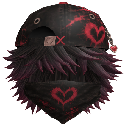 Dark Red Messy Emo Hair Heart Cap Mask Lover Boy