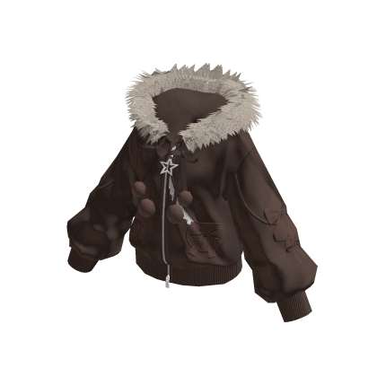 Hooded Jacket with Pom-Pom Ties (Brown)