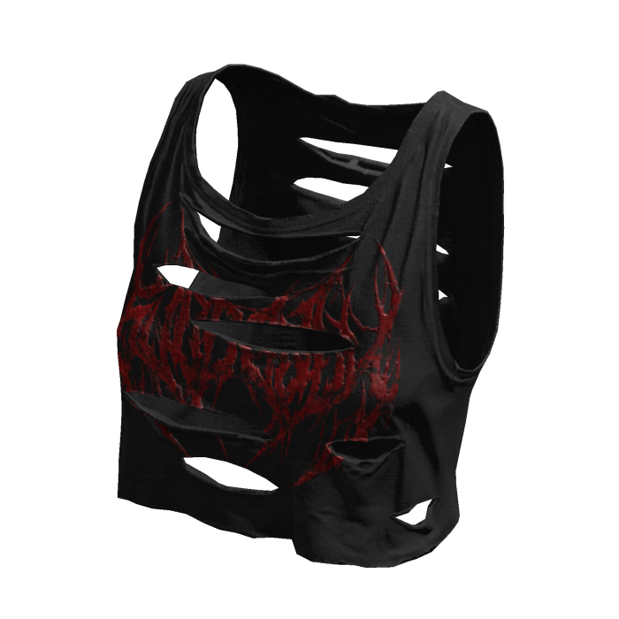 Cropped Ripped Torn Print Tank Top Black Red