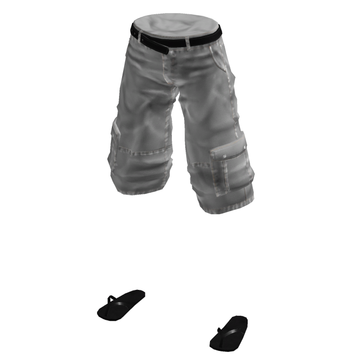 Baggy Thrifted Cargos w/ Flip Flops (White)