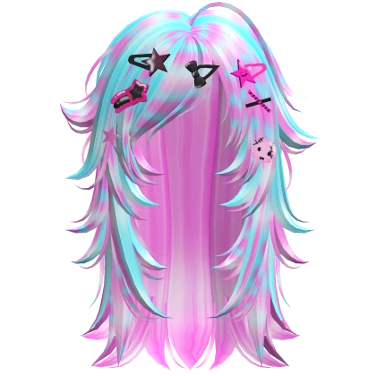 Cute Spikey Scene Hair w/ Clips (Aqua Pink) | Roblox Item - Rolimon's