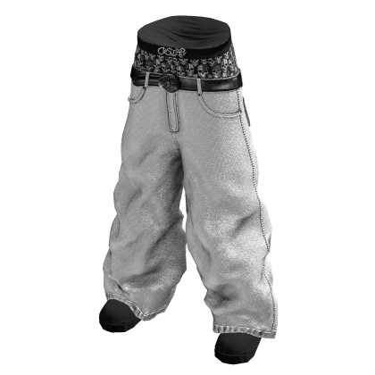 Y2K Stylish Saggy Skull Boxer Jean (White N Black) thumbnail