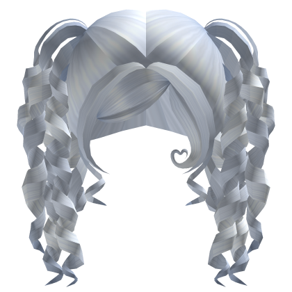 ♡ pale ash blue curly side bang twin pigtail hair Roblox item