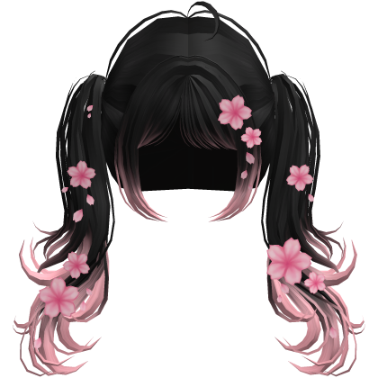 Flowy Wavy Pigtails w/ Sakura Petals (Black&Pink) Roblox item