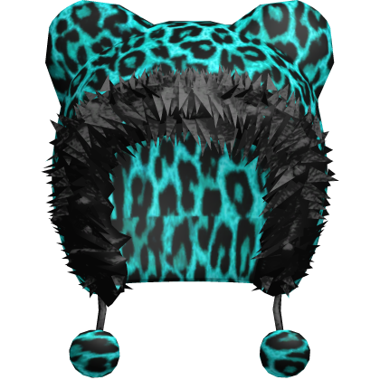 Scene Teal Leopard Print Black Fur Hood Cat Y2K