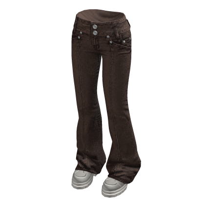 Double Button Flare Jeans w/ Sneakers (Brown)