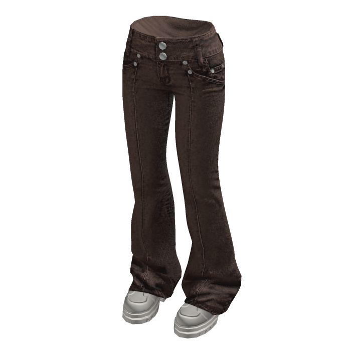 Double Button Flare Jeans w/ Sneakers (Brown)