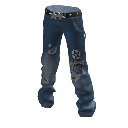 🩵Y2K Blue Denim Patch Pants With Star-Belt