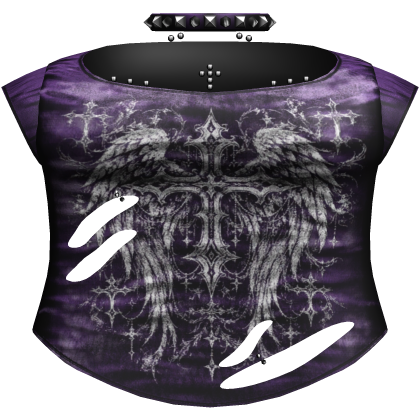 Y2k Purple Emo Ripped Shirt /w Choker