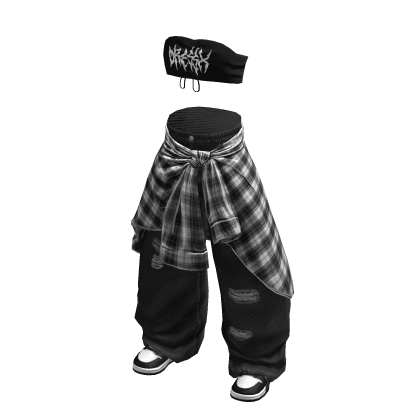 Y2K White Flannel Baggy Pants Crop Top Set Roblox catalog item