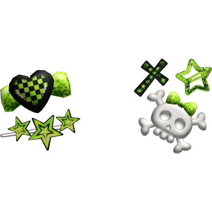 Cute Green Glitter Emo Cross Skull Stars Y2K Clips Roblox item thumbnail