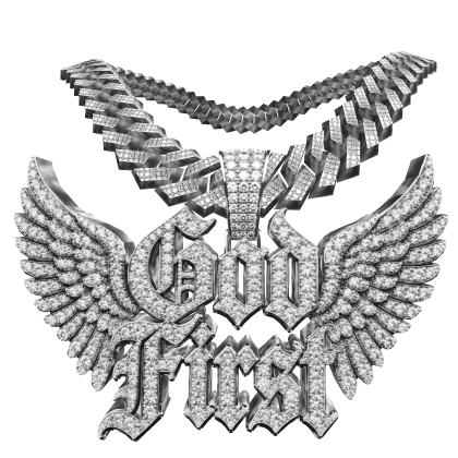 4.0 god first chain silver iced out w angel wings