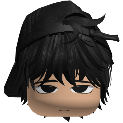 Black Messy Emo Hair w Y2K Cap Cute Boy Face thumbnail