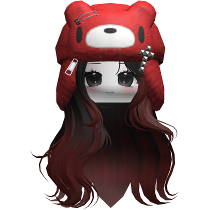 Fuzzy Bear Ushanka Flowy Long Hair (Black&Red)